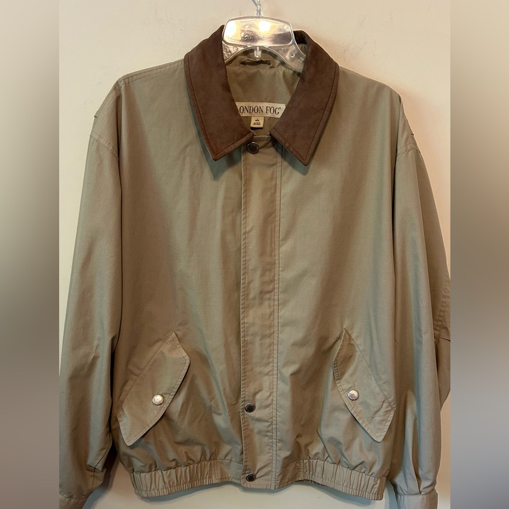 London Fog Bomber Jacket Mens L Full Zip Golf Windbreaker Vintage Button And Zip